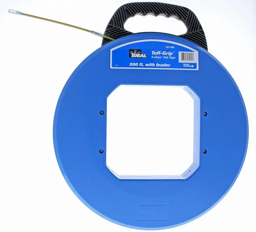 IDEAL INDUSTRIES INC. 31-064 Cinta de pescado de fibra de vidrio Clase S - 3/16 pulgadas x 200 pies, cinta de pesca no conductiva con líder, funda