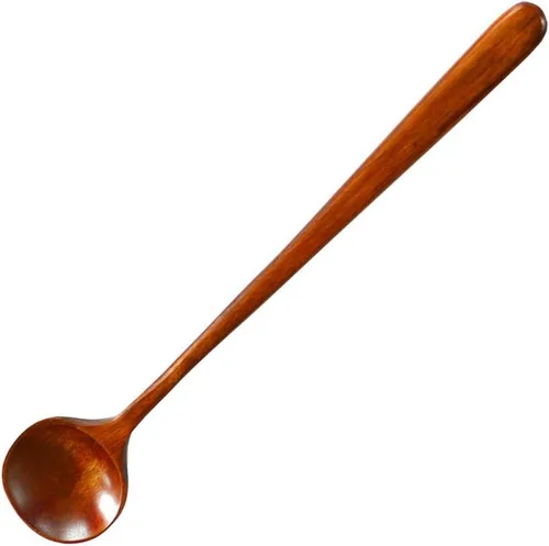 Miniatura 12 de 1 cuchara de madera de olivo, 11 pulgadas, estilo coreano, mango largo, cucharas redondas ranuradas de madera para mermelada de oliva