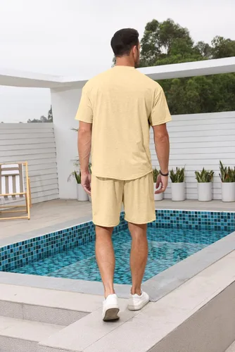 Miniatura 3 de Lexiart Conjunto deportivo de 2 piezas para hombre, casual, pantalones cortos, de verano, de manga corta, de gran tamaño, para hombre