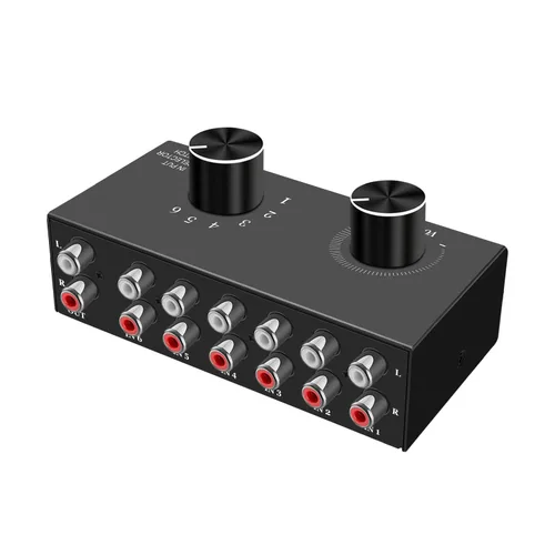 Conmutador de audio RCA de 6 canales, selector de audio de 6 entradas-1salida, caja selectora estéreo pasiva compatible con cine en casa, HDTV,
