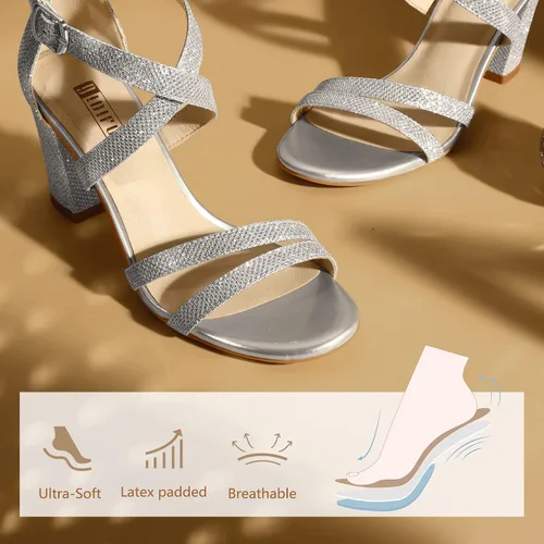 Miniatura 6 de IDIFU Sandalias de vestir IN3 Gita con tacón de bloque abierto y tiras para mujer, para bodas, noches y bailes de graduación