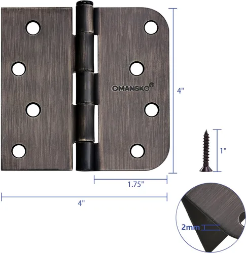 Miniatura 4 de Bisagras de puerta de 4 x 4 pulgadas para madera, paquete de 18 bisagras de puerta de bronce aceitado para puertas interiores, bisagras resistentes