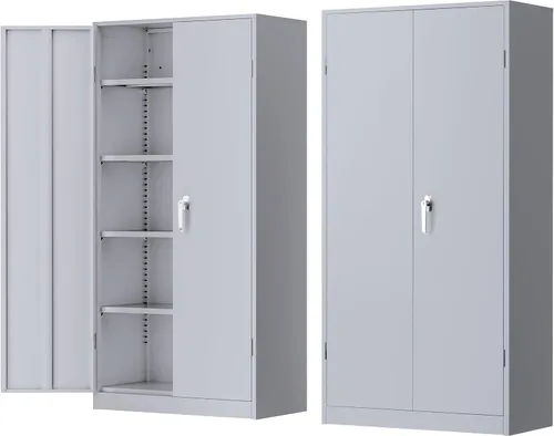 Miniatura 21 de INTERGREAT Gabinete de almacenamiento de metal con puertas con cerradura, gabinetes de almacenamiento de acero con cerradura con 2 puertas