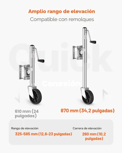 Miniatura 3 de VEVOR Gato de remolque con rueda, capacidad de carga de 1000 libras, gato giratorio de alta resistencia para remolque de barco con una sola rueda