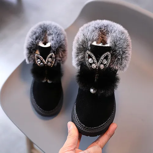 Miniatura 2 de Baby Girls Booties Toddler Snow Boots Infant Winter Warm Princess Shoes Kids Fleece Prewalker Non-Slip Footwear Outdoor