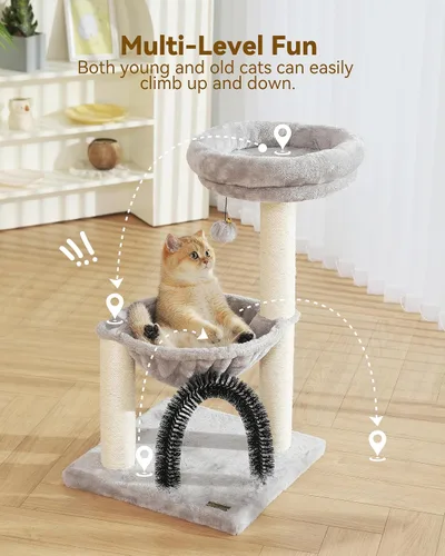 Miniatura 6 de HOOPET Torre de árbol para gatos de interior, árbol para gatos de varios niveles de 27.8 pulgadas con postes rascadores, cesta de felpa y percha
