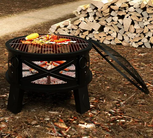 Miniatura 3 de Fire Beauty Hoguera de Acero de 26" con Rejilla de Parrilla y Pantalla de Chispas, Tecnología de Impulso de Flujo de Aire de 360°, Menos Humo