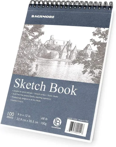 Bachmore - Bloc de bocetos de 9 x 12 pulgadas (68 libras/3.53 oz), 100 hojas de libro de bocetos encuadernado en espiral para artistas profesionales
