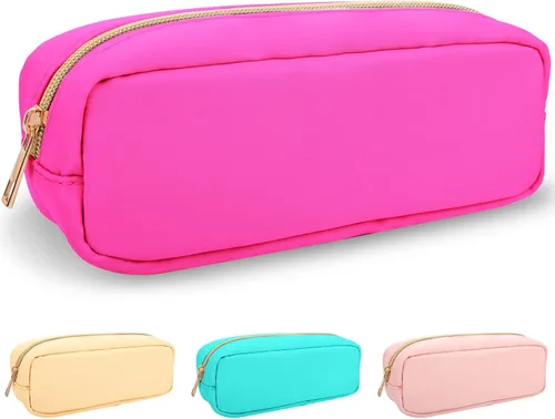 Miniatura 109 de izuzta Bolsa de maquillaje pequeña de nylon para bolso, linda bolsa de cosméticos con cremallera, bolsa de maquillaje preppy, Azul, Mini 2-Azul
