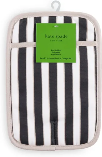 Miniatura 7 de Kate Spade New York Juego de 2 soportes botánicos a rayas para ollas, 7 x 10 pulgadas, negro/beige