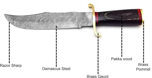 Miniatura 5 de Cuchillo de Damasco hecho a mano de 15 pulgadas con funda de cuero, hoja fija, cuchillo EDC - Cuchillos Bowie - Mango de madera negra - Los mejores