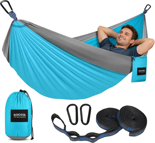 Kootek Hamaca de campamento, hamacas portátiles con correas para árboles y bolsa de transporte adjunta, equipo esencial de campamento, perfecto para