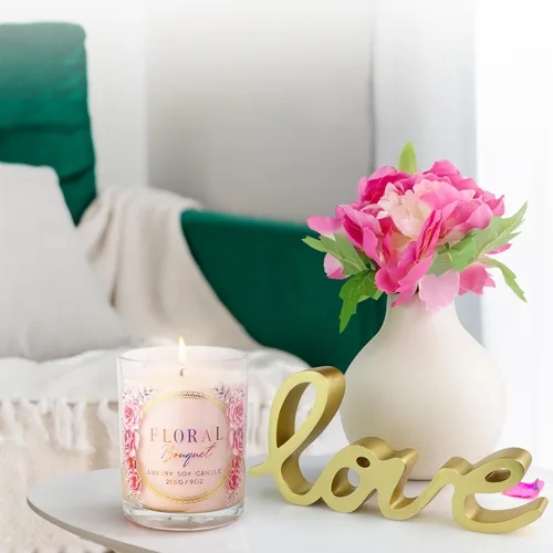 Miniatura 3 de Rose Candle – Velas perfumadas de lujo – Aroma de ramo floral relajante – 10% esencia de rosa para un aroma duradero – Vela de soja 100% con mecha