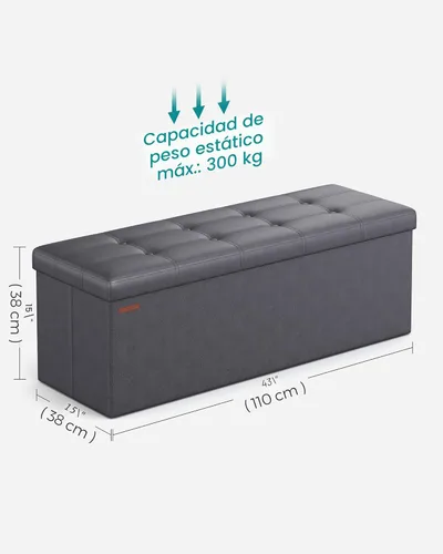 Miniatura 2 de SONGMICS Mazie Collection - Banco otomano plegable de almacenamiento de 43 pulgadas, otomana con almacenamiento, taburete reposapiés, carga de 660