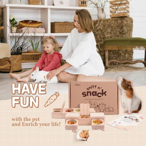 Miniatura 8 de SoulThink® Juguetes de madera interactivos para mascotas de conejo - Juguetes masticables para conejos para roer y oler, adecuados para cobayas