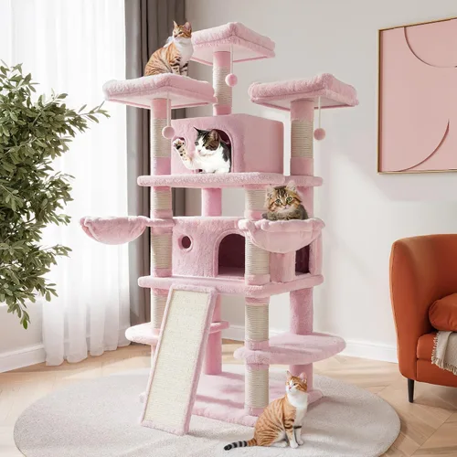 Miniatura 14 de SHA CERLIN Árbol para gatos de 68 pulgadas, de varios niveles, torre grande para gatitos grandes/torre para gatos con condominio/acogedoras perchas