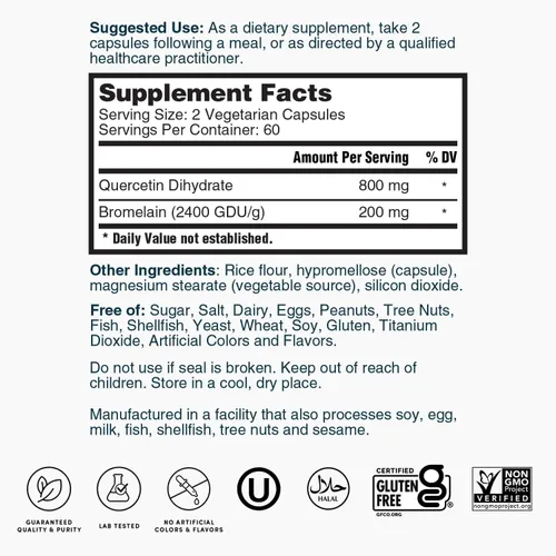 Miniatura 5 de Nature's Lab Quercetina Bromelina - Sin OMG, Sin Gluten - 120 Cápsulas