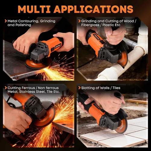 Miniatura 6 de Amoladora angular de 850W: Amoladora angular de 4-1/2 pulgadas - Amoladora angular de 11000RPM con 5 piezas de ruedas de corte y molienda, mango