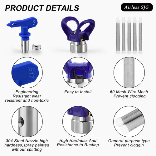 Miniatura 4 de Pistola de pulverización de pintura sin aire de 3600 PSI, con 1 protector de punta, 5 puntas de pulverización y 5 filtros de pistola de pintura sin