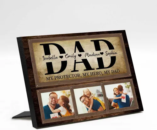 Miniatura 6 de InterestPrint Panel de fotos personalizado para papá y nombre para exhibición de mesa, mejor papá estrella, 6 fotos, marco de fotos personalizado