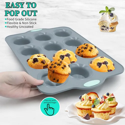 Miniatura 3 de To encounter Paquete de 2 Moldes de Silicona para Muffins con Marco de Metal, Molde para Cupcakes de 12 Tazas Tamaño Regular, Bandeja Antiadherente