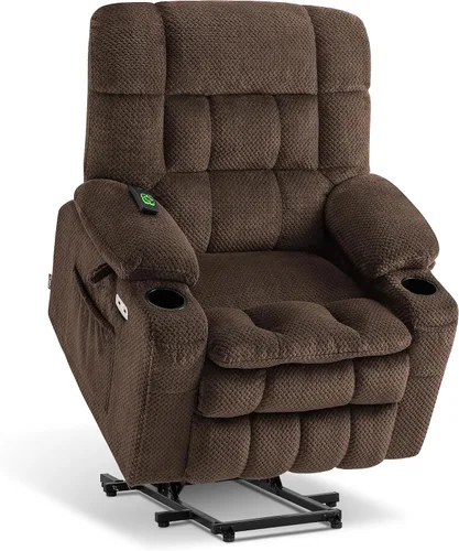 Miniatura 24 de MCombo 7893 - Silla reclinable pequeña de doble motor para ancianos pequeños, silla elevadora de gravedad cero con calor y masaje, posición Beige
