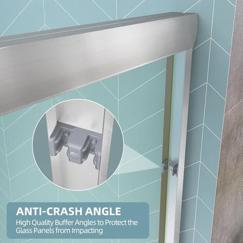 Miniatura 6 de GETPRO Puerta de ducha corrediza de 44-48 pulgadas de ancho x 72 pulgadas de alto, puertas correderas dobles sin marco para ducha, puerta de vidrio