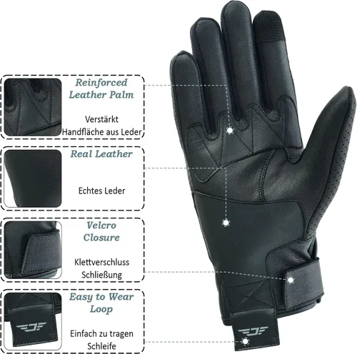 Miniatura 3 de JAUNTY - Guantes de motocicleta para mujeres, de cuero, con pantalla táctil, para damas con nudillos duros perforados, transpirables