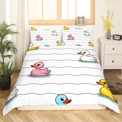 Miniatura 39 de Erosebridal Funda de edredón para niños y niñas, diseño de pato amarillo, diseño de patos de dibujos animados, juego de ropa de cama de animales