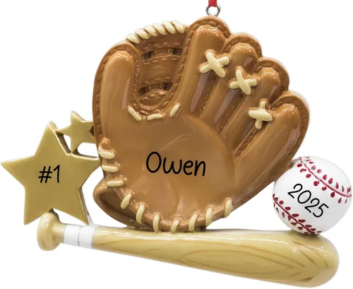 Adorno de Navidad personalizado de béisbol 2026 | Guante de béisbol con estrella dorada para árbol de Navidad – Regalo único de recuerdo para