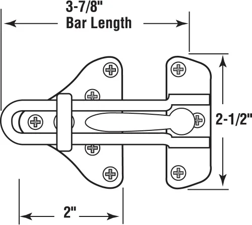 Miniatura 2 de Prime-Line U 11317 Cerradura de barra con bisagras, 3-7/8 pulgadas, protector de puerta de alta seguridad, zinc fundido a presión, acabado clásico