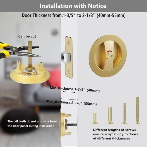 Miniatura 4 de Cerradura de puerta de bolsillo redondo con indicador, 1 paquete de accesorios contemporáneos de privacidad para puerta, pestillo de puerta de Oro