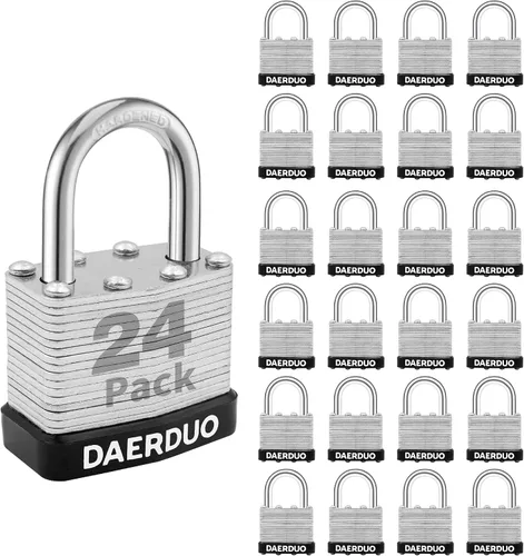 Miniatura 10 de Paquete de 2 candados laminados de 1.575 in (1-9/16") con 4 llaves, grillete corto de acero endurecido, cerraduras resistentes para armarios