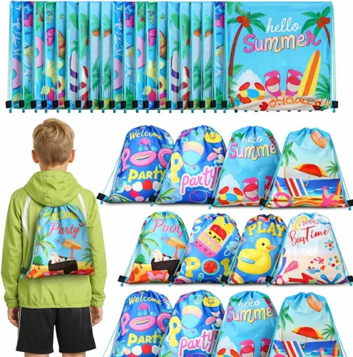 Hosuly 24 bolsas de verano para fiesta en la piscina, bolsas con cordón, mochilas hawaianas, decoración de fiesta de piscina, bolsas de regalo,