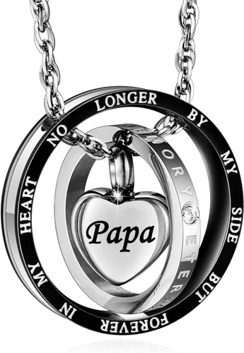 Miniatura 40 de XIUDA Collar de urna de cremación para cenizas, recuerdo tallado con recuerdo eterno de acero inoxidable, joyería conmemorativa para cenizas