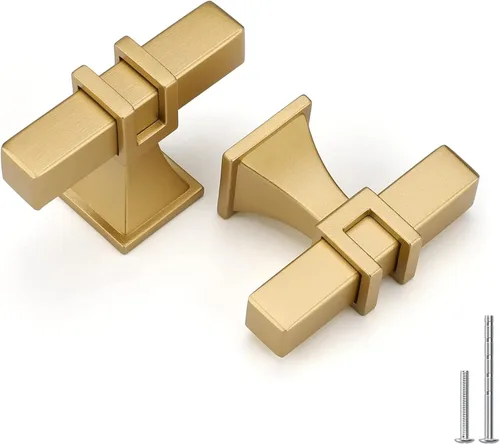 Miniatura 32 de Haliwu Paquete de 5 tiradores de gabinete con barra en T negra y dorada de 3 pulgadas, tiradores de puerta para armarios de cocina, manijas de zinc