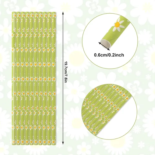 Miniatura 2 de Whaline 100 popotes de papel desechables con diseño de flores verdes para primavera, verano, cumpleaños, baby shower, suministros de fiesta, jugos