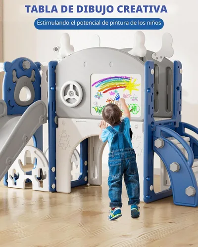 Miniatura 4 de XJD Tobogán infantil 12 en 1 para niños pequeños de 1 a 3 años, nueva actualización con juego de golf, aro de baloncesto, tabla de dibujo para juego