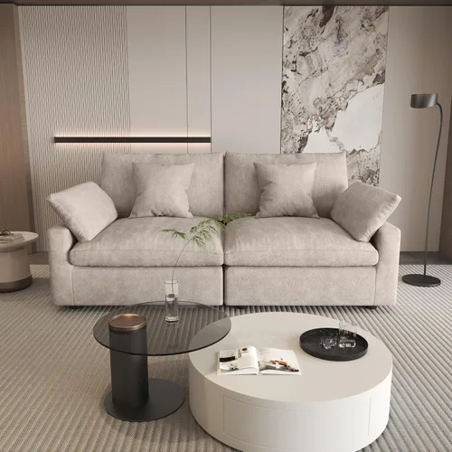 Miniatura 27 de WJShome Sofá Seccional Cloud Couch de 83 pulgadas para sala de estar, sofá seccional modular relleno de plumón, sofás en forma de L con otomana