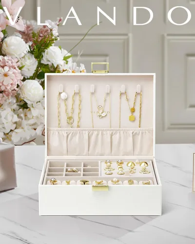 Miniatura 4 de Vlando Regalos de graduación, caja de joyería de 2 capas, regalos para profesores, organizador de joyas grande para mujeres, bandeja de joyería