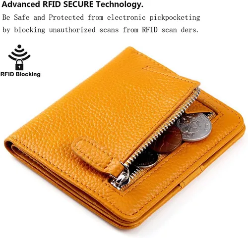 Miniatura 3 de Funtor Cartera de cuero para mujer, pequeña y compacta, con bolsillo doble, bloqueo RFID, para mujer