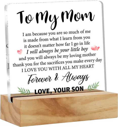 Regalo para madre, regalo de agradecimiento para mamá, regalo de hijo a mi mamá, decoración de escritorio, placa de acrílico floral con soporte de