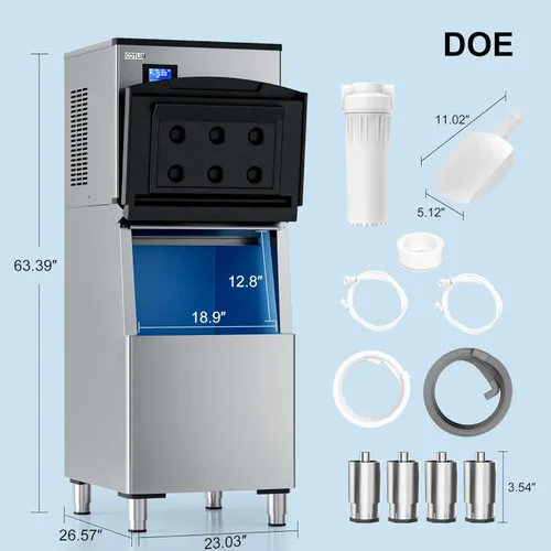 Miniatura 9 de COTLIN Máquina de hielo comercial, 550 libras/24 horas con almacenamiento de 350 libras, máquina de hielo comercial con autolimpieza, lista