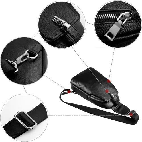 Miniatura 5 de DK86 Mochila bandolera de cuero para el pecho bolso cruzado para el hombro mochila de viaje para hombres y mujeres Negro 1 Mochilas Daypack