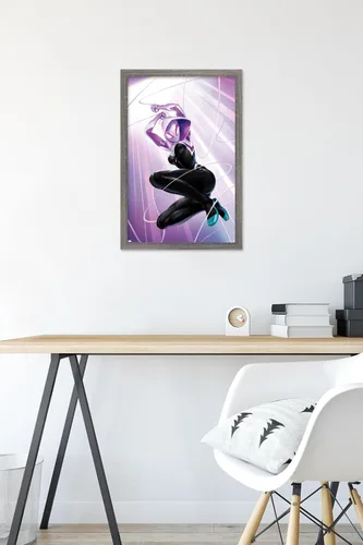 Miniatura 6 de Marvel Comics Ghost Spider - Póster de pared #1, 22.4 pulgadas de largo x 14.7 pulgadas de ancho, versión enmarcada de madera de granero