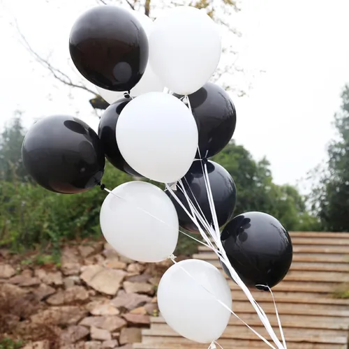 Miniatura 3 de 100 globos blancos y negros de látex gruesos de 12 pulgadas para decoraciones de cumpleaños, bodas, fiestas de graduación (globo blanco negro)