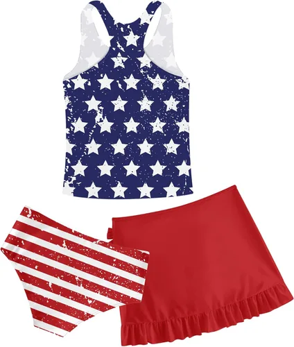 Miniatura 68 de Traje de baño tankini de 3 piezas para niñas, lindo bikini con salida de baño con falda de playa de 5 a 16 años