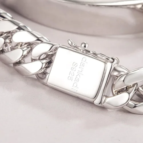 Miniatura 9 de Pulsera de plata de ley 925 maciza de eslabones cubanos de Miami para hombre, de 0.47 pulgadas, rectangular, 7, 7.5, 8, 8.5, 9, 9.5, 10 pulgadas
