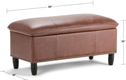 Miniatura 2 de SIMPLIHOME Emily - Otomana rectangular de almacenamiento rectangular de transición de 39 pulgadas de ancho en piel sintética vegana coñac