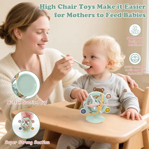 Miniatura 4 de TYRY.HU Juguetes de silicona para dentición para bebés de 0 a 6 a 12 meses, juguetes multiusos para silla alta, juguetes de mesa de succión